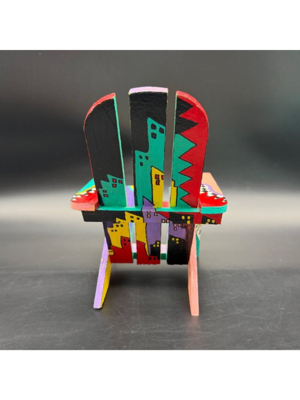 Adirondack Style Chair Doll Miniature 90s Rad Pop Art Abstract Wood Hand Painted - Picture 4 of 15
